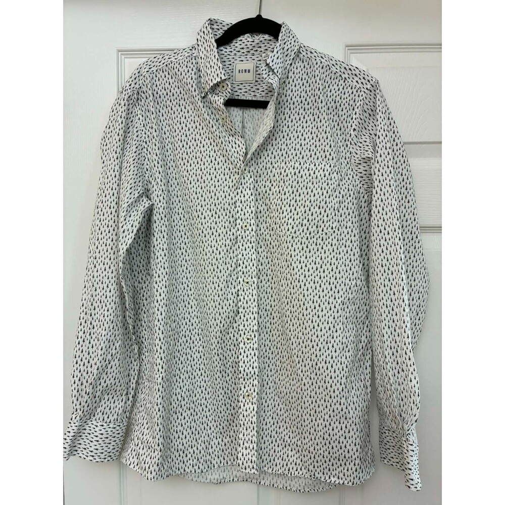 ROWM Mens Medium White Black‎ Micro Print Button Down Shirt 100% Cotton